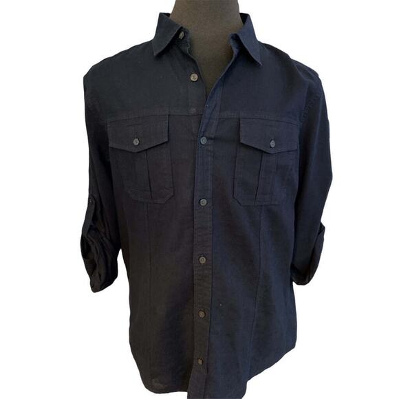 Medium Michael Kors Mens Linen Blend Button Down Shirt Roll Tab Sleeves - Picture 1 of 5